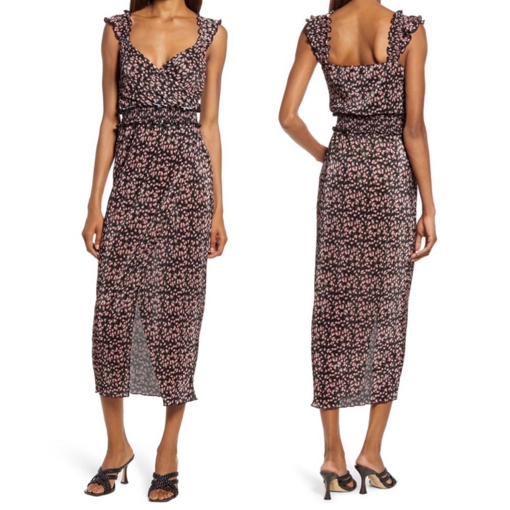SAYLOR Black and Pink Floral Midi Dress